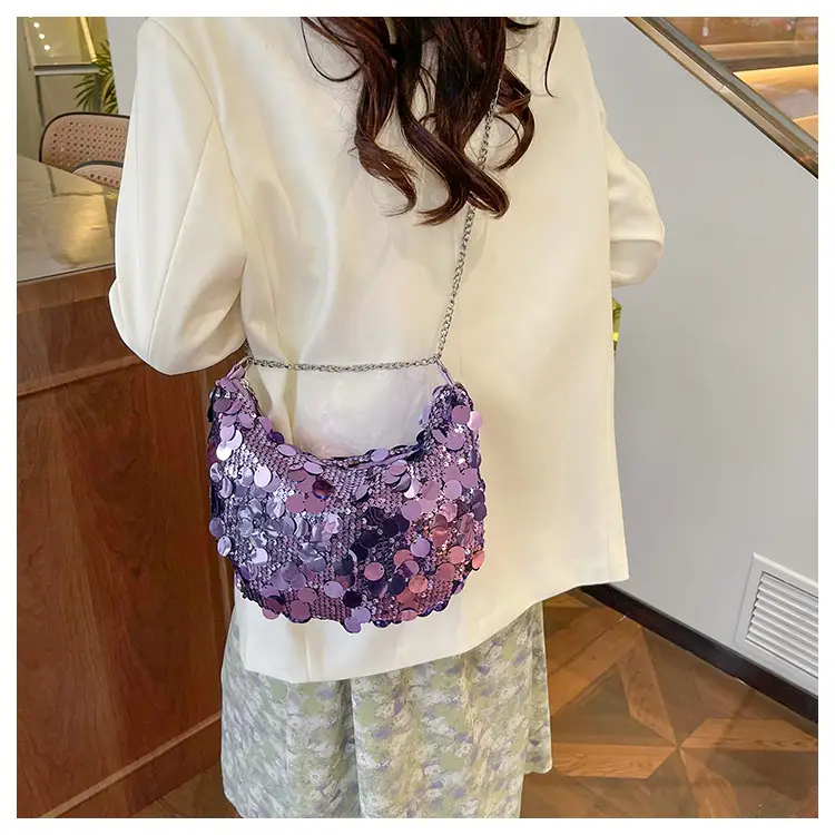 Sequined Crescent Bag Chain Shoulder Crossbody Large — feature 41