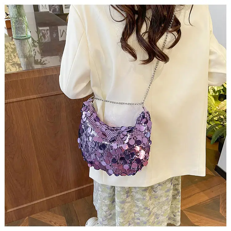 Sequined Crescent Bag Chain Shoulder Crossbody Large — feature 42