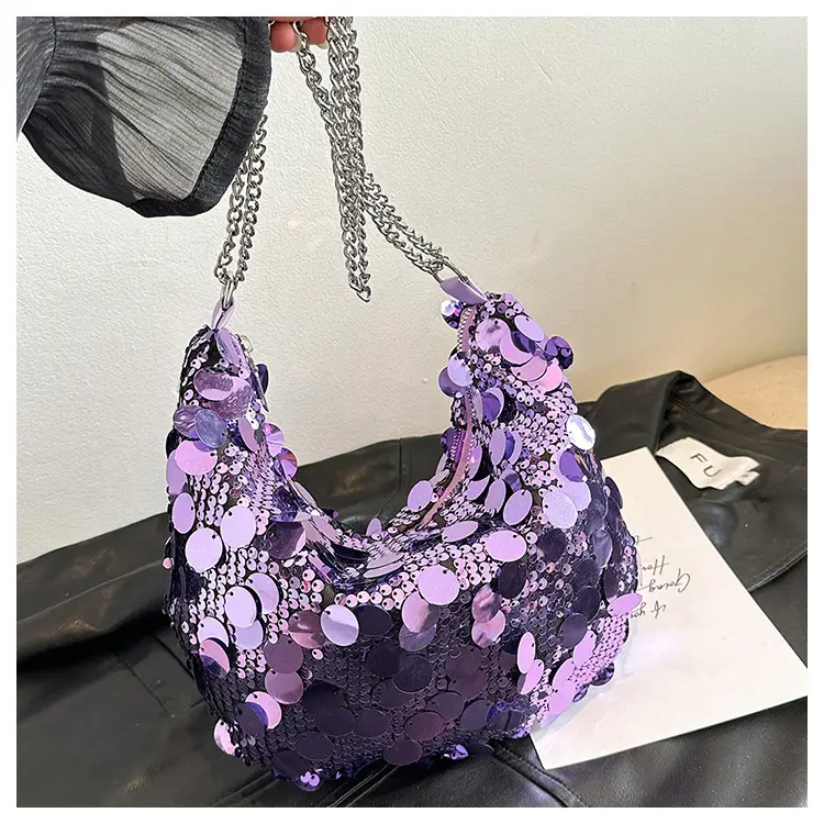 Sequined Crescent Bag Chain Shoulder Crossbody Large — feature 43