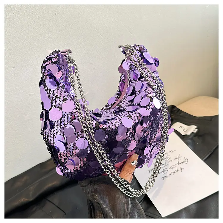 Sequined Crescent Bag Chain Shoulder Crossbody Large — feature 44