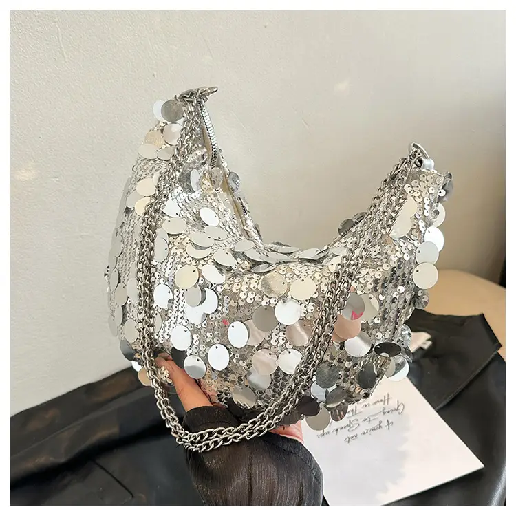 Sequined Crescent Bag Chain Shoulder Crossbody Large — feature 45