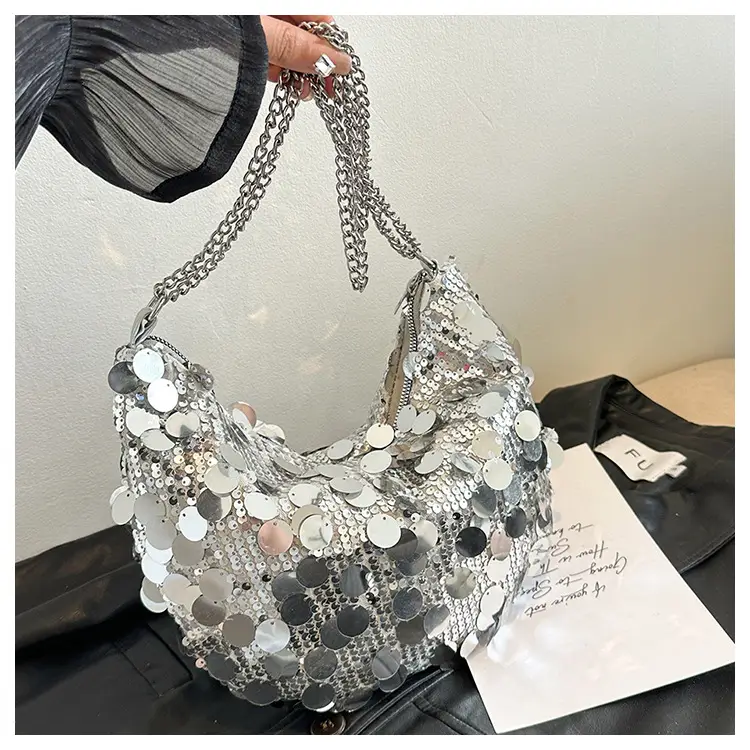 Sequined Crescent Bag Chain Shoulder Crossbody Large — feature 46