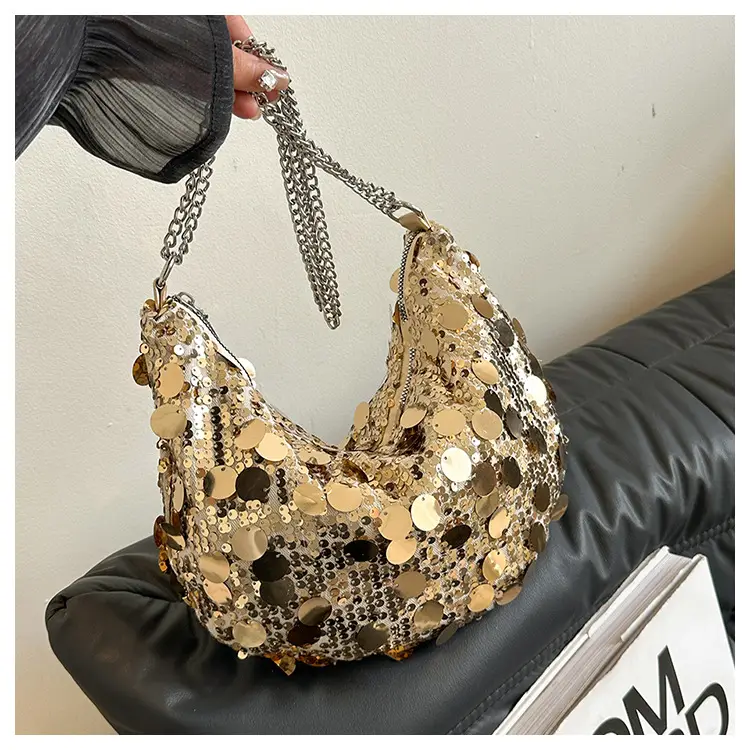 Sequined Crescent Bag Chain Shoulder Crossbody Large — feature 47
