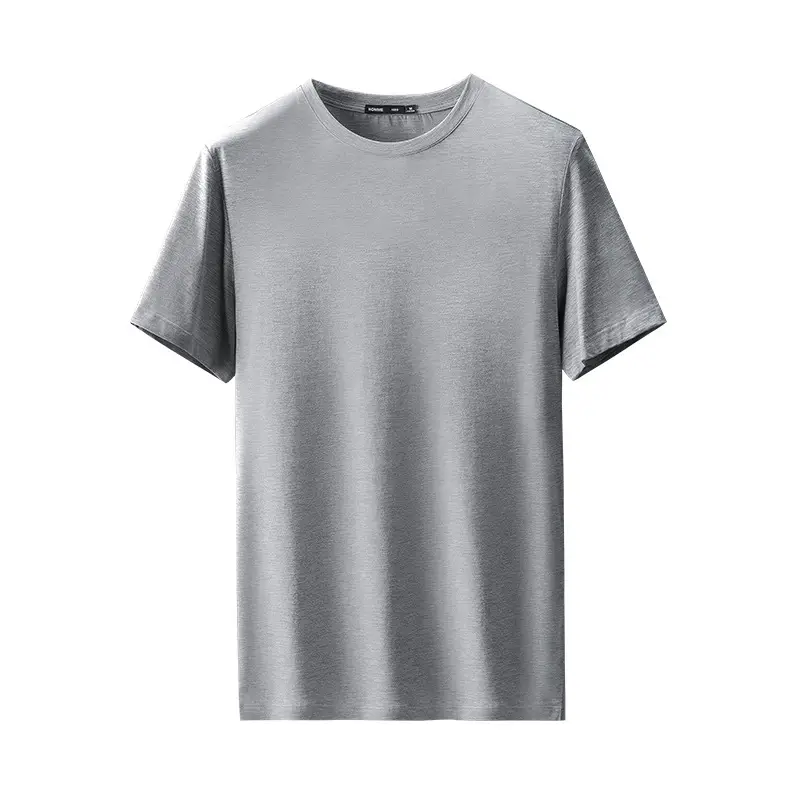 Men Grey Round Neck T-Shirt with Logo Print - Image 3