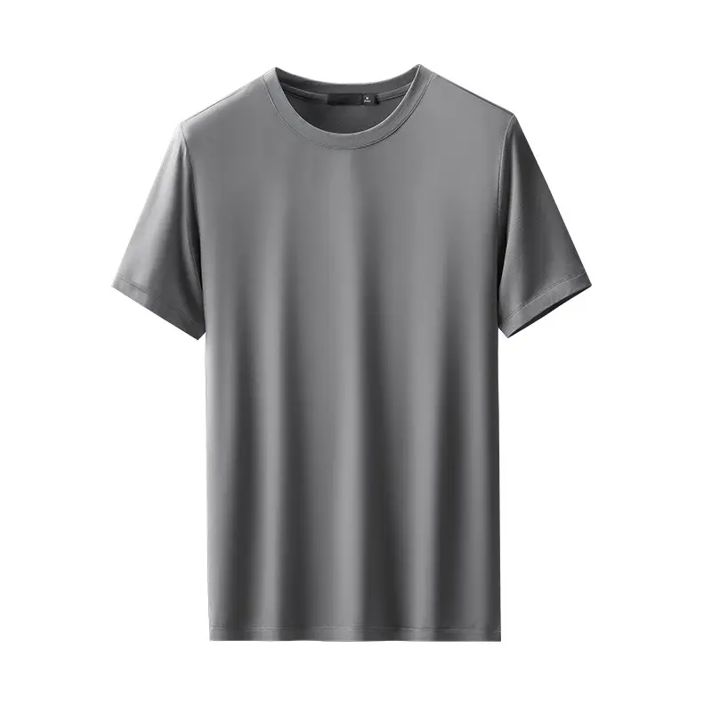 Men Grey Round Neck T-Shirt with Logo Print - Image 4