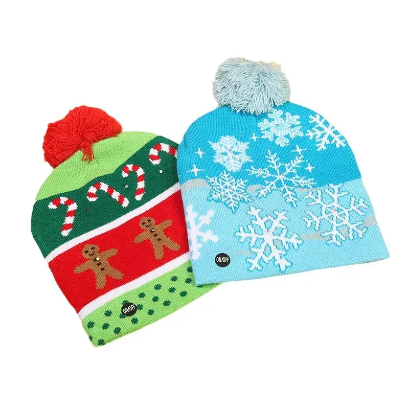 LED Christmas Knitted Hat with Santa Cartoon Design