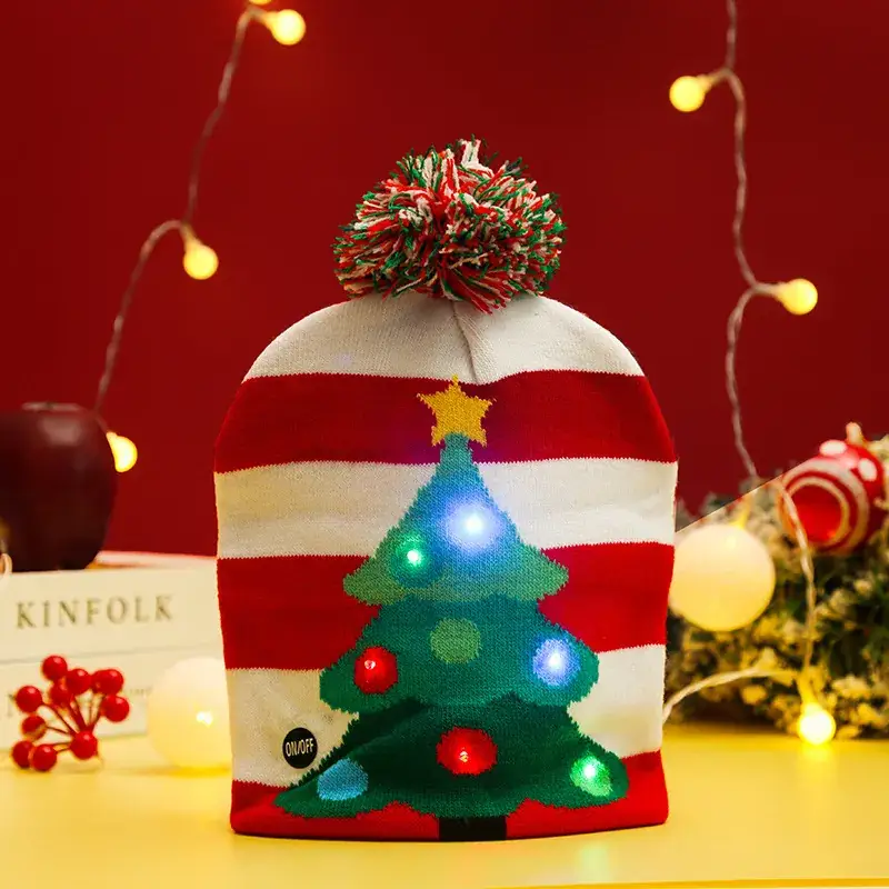 LED Christmas Knitted Hat with Santa Cartoon Design — feature 11