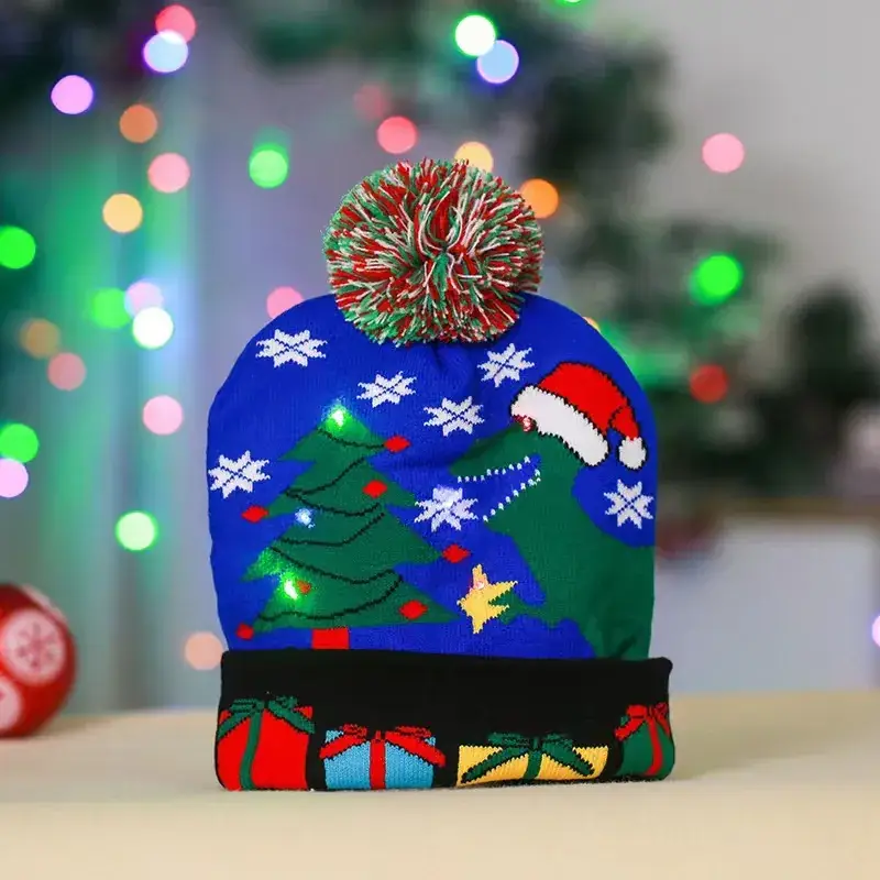 LED Christmas Knitted Hat with Santa Cartoon Design — feature 13