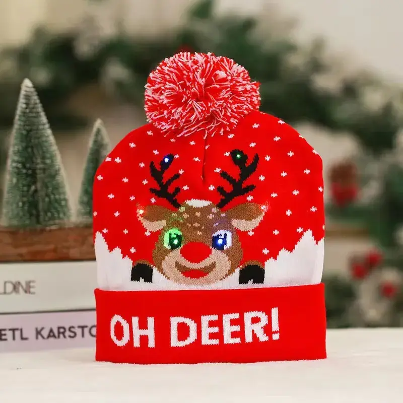 LED Christmas Knitted Hat with Santa Cartoon Design — feature 14