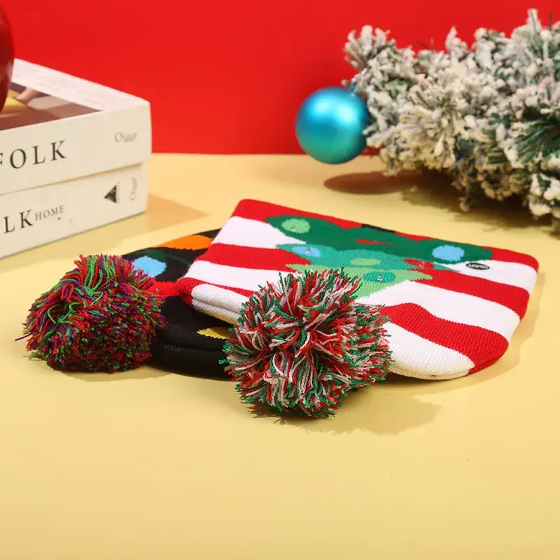 LED Christmas Knitted Hat with Santa Cartoon Design — feature 5