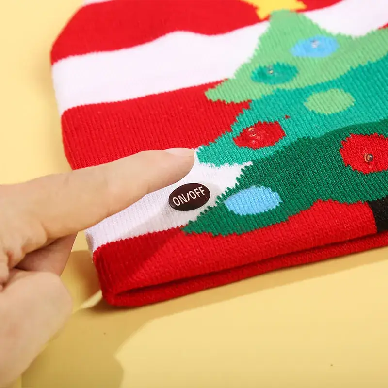 LED Christmas Knitted Hat with Santa Cartoon Design — feature 6