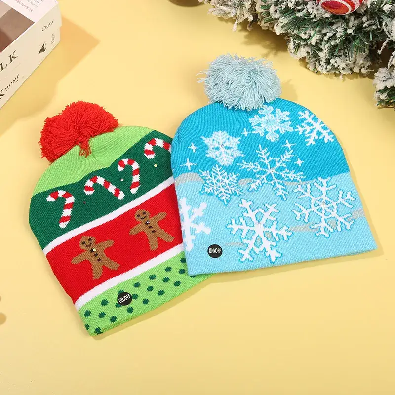 LED Christmas Knitted Hat with Santa Cartoon Design — feature 7
