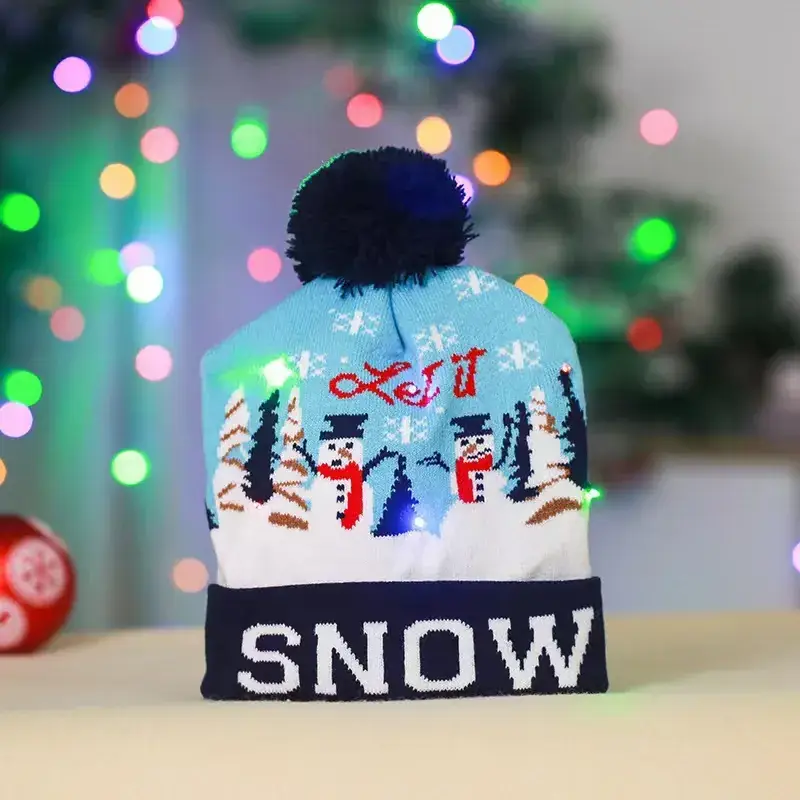LED Christmas Knitted Hat with Santa Cartoon Design