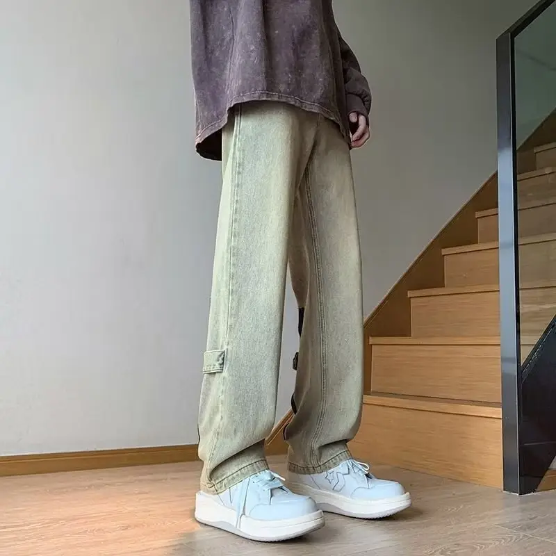 Men's Yellow Mud Print Zipper Pants All Match