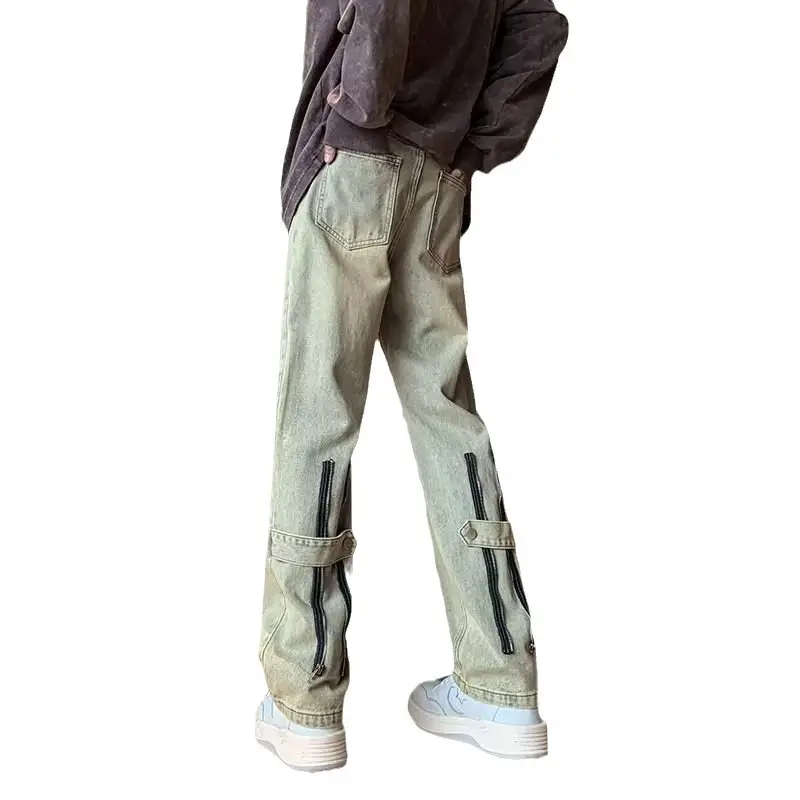 Men's Yellow Mud Print Zipper Pants All Match