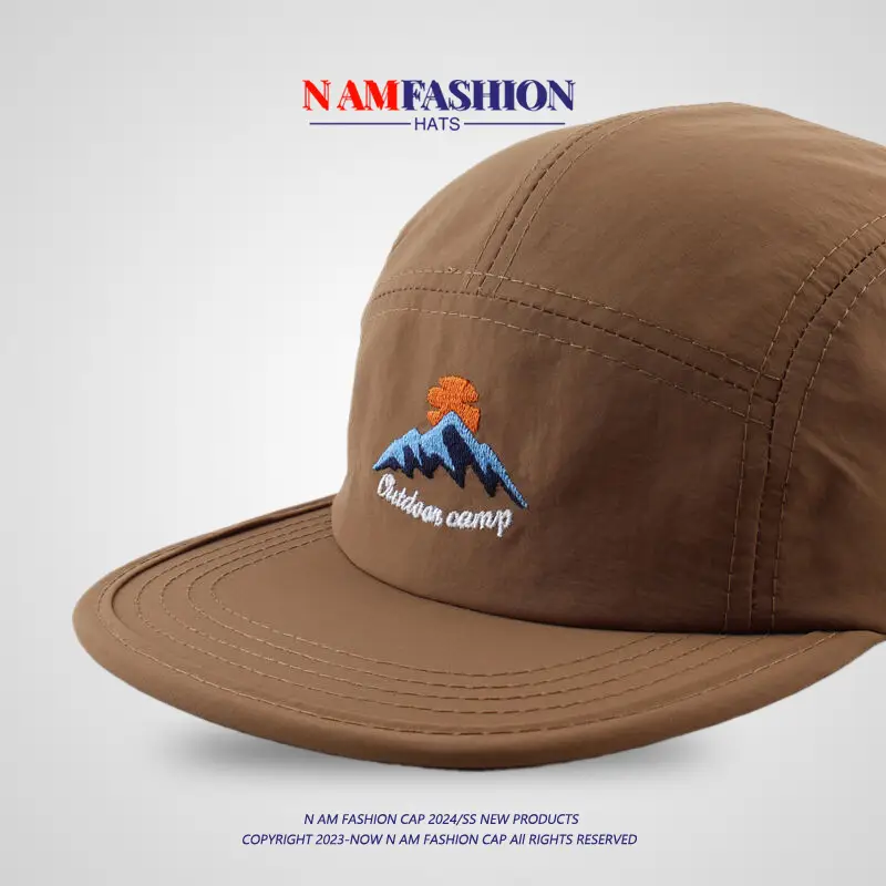 Korean Style Camping Cap Women Tan Mountain Embroidered
