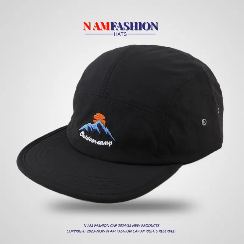 Korean Style Camping Cap Women Tan Mountain Embroidered