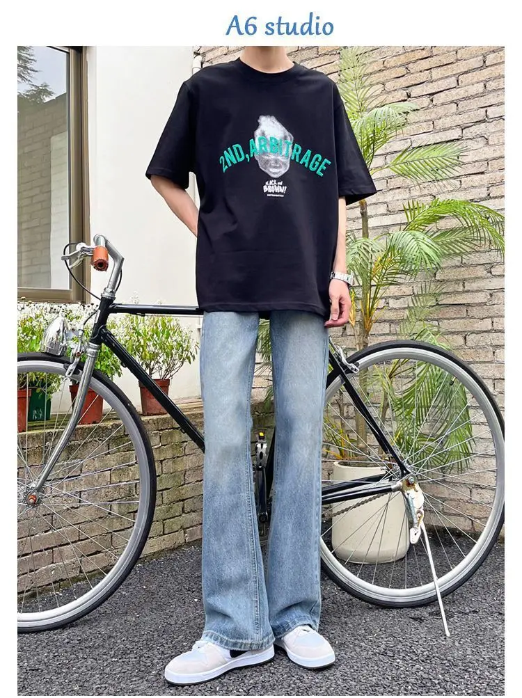 Vintage Washed Blue Micro-Flare Jeans Men's Loose Summer Pants — feature 3
