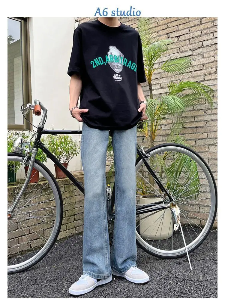 Vintage Washed Blue Micro-Flare Jeans Men's Loose Summer Pants — feature 5
