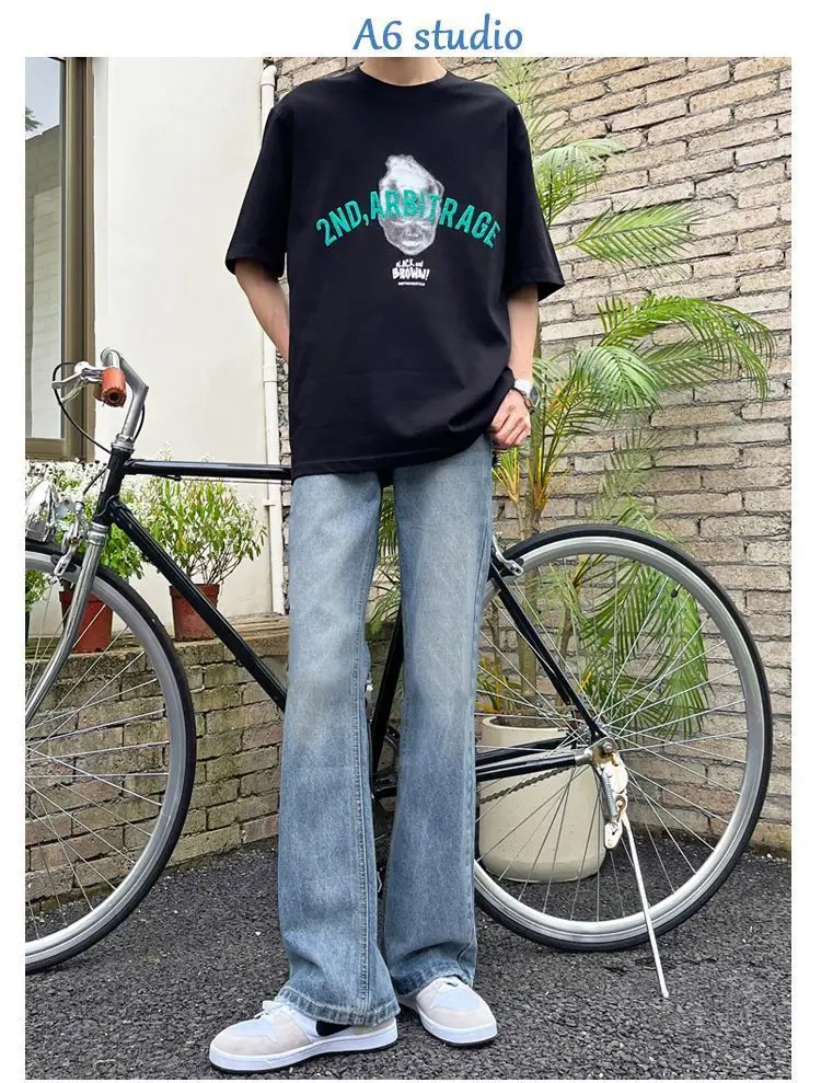 Vintage Washed Blue Micro-Flare Jeans Men's Loose Summer Pants — feature 7