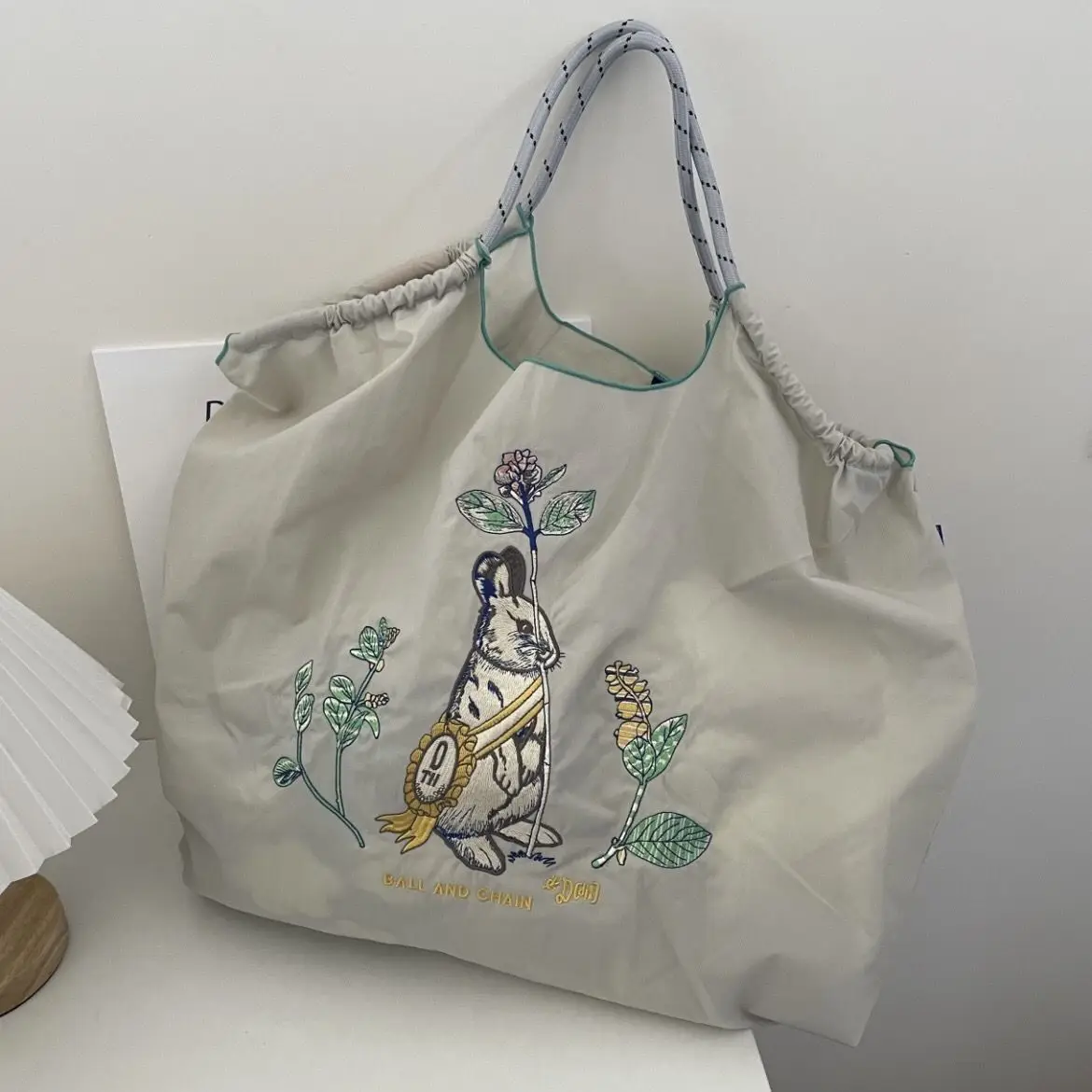 Gray Embroidered Japanese Style Shopping Bag - Image 22