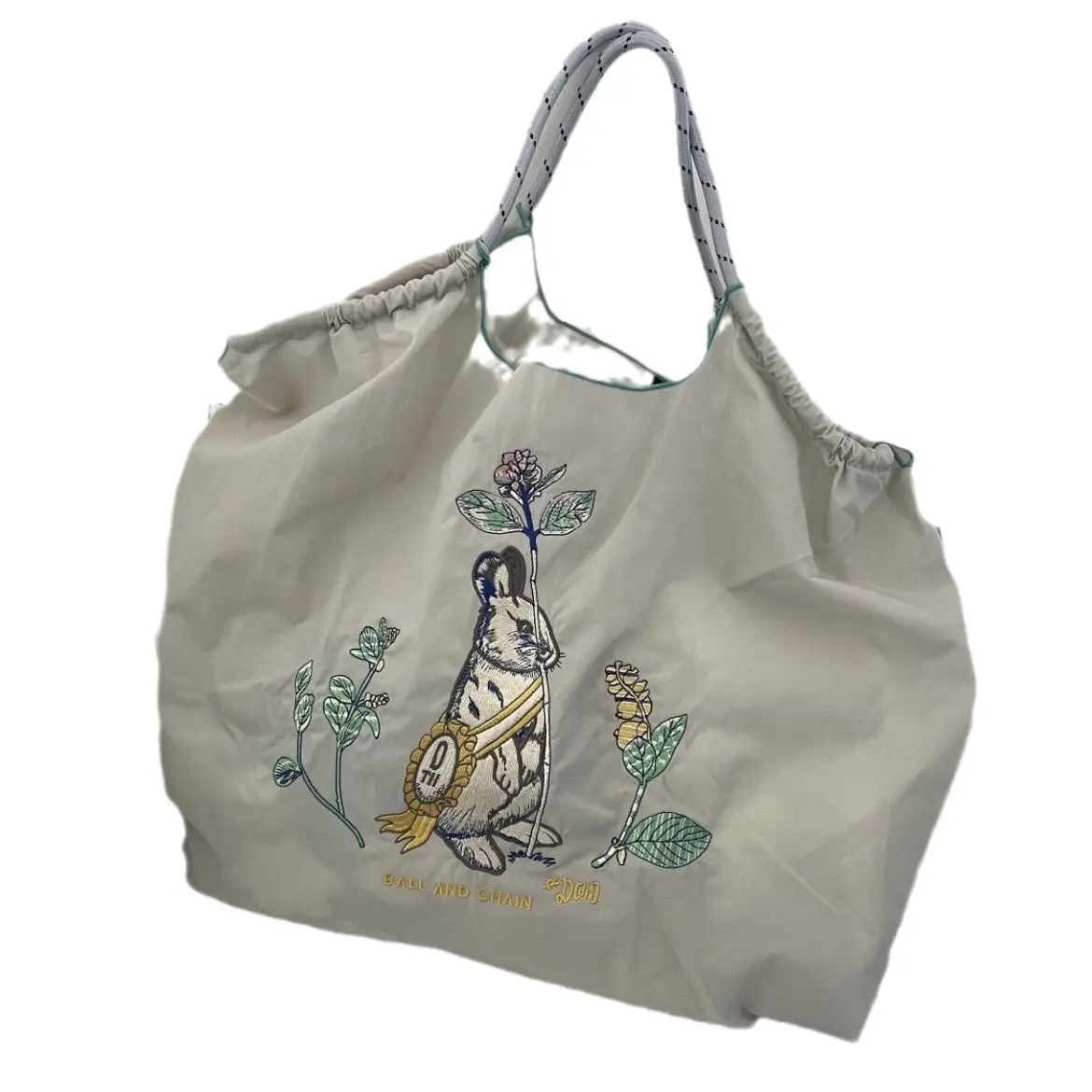 Gray Embroidered Japanese Style Shopping Bag - Image 25