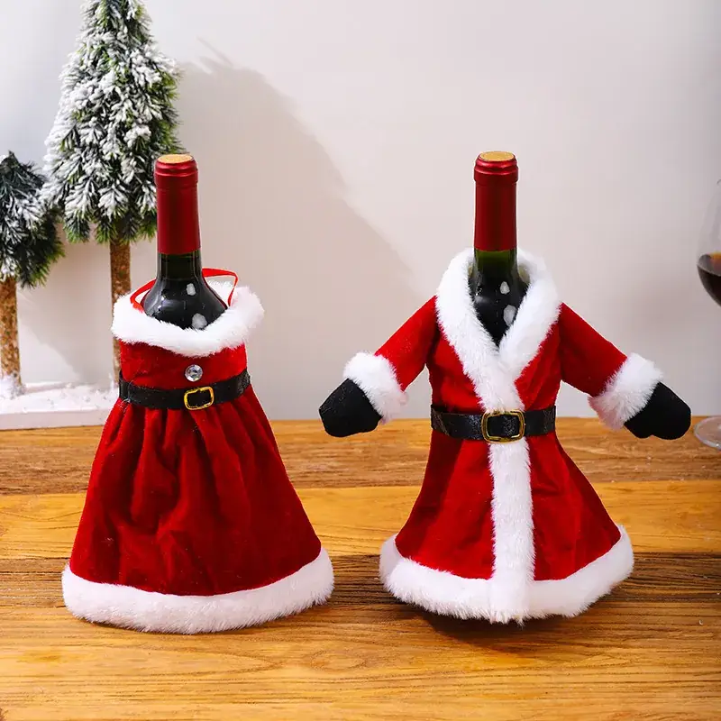 Christmas Wine Bottle Set with Santa Skirt & Dress - Image 4