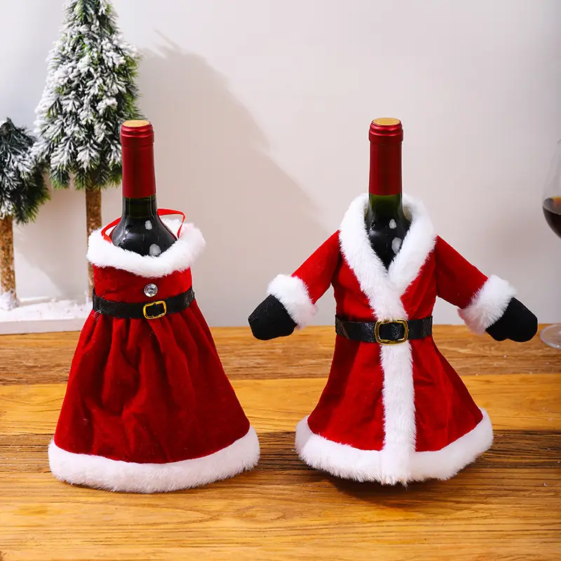 Christmas Wine Bottle Set with Santa Skirt & Dress — feature 2