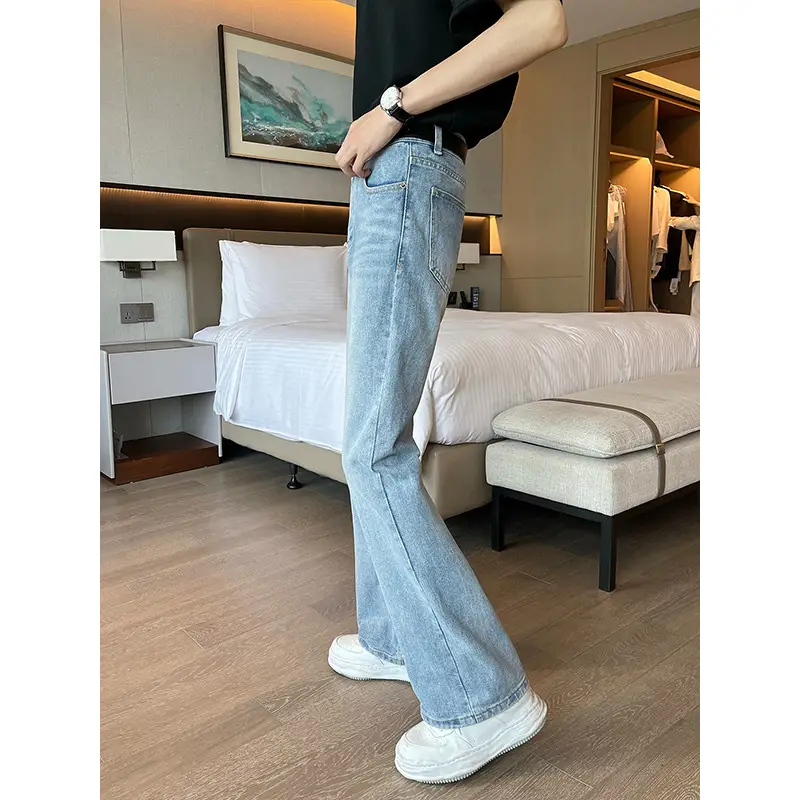 Men Light Blue Flared Denim Jeans 2026 - Image 4