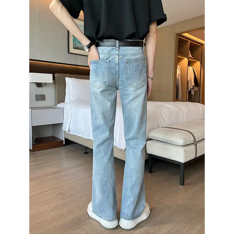 Men Light Blue Flared Denim Jeans 2026 - Image 5