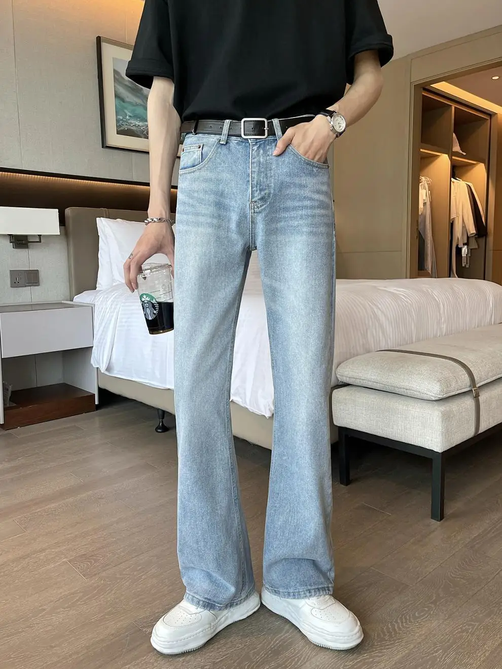 Men Light Blue Flared Denim Jeans 2026 — feature 3
