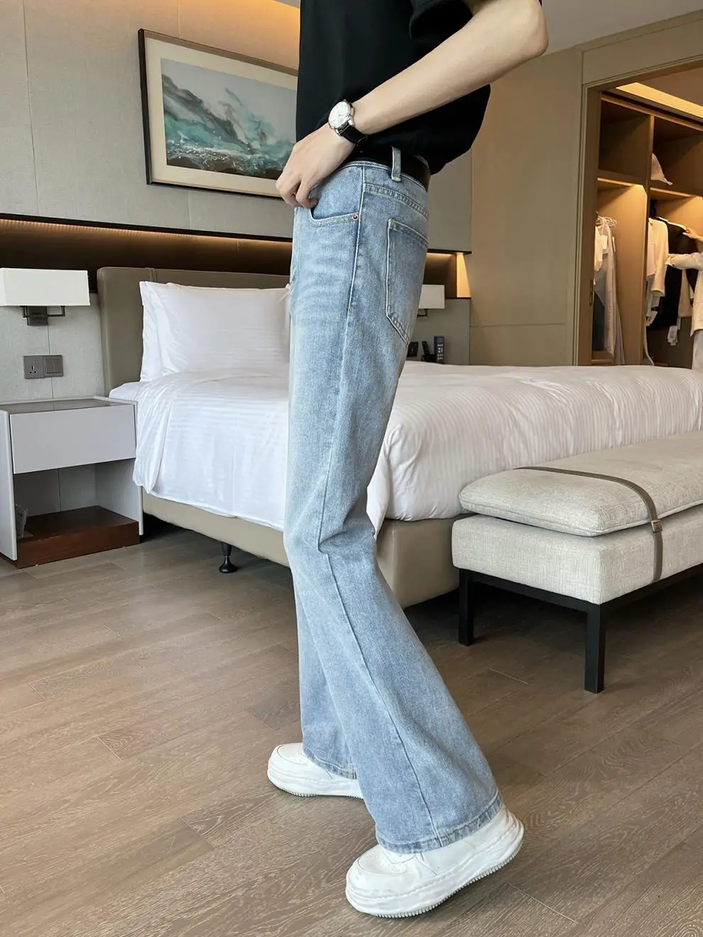 Men Light Blue Flared Denim Jeans 2026 — feature 5