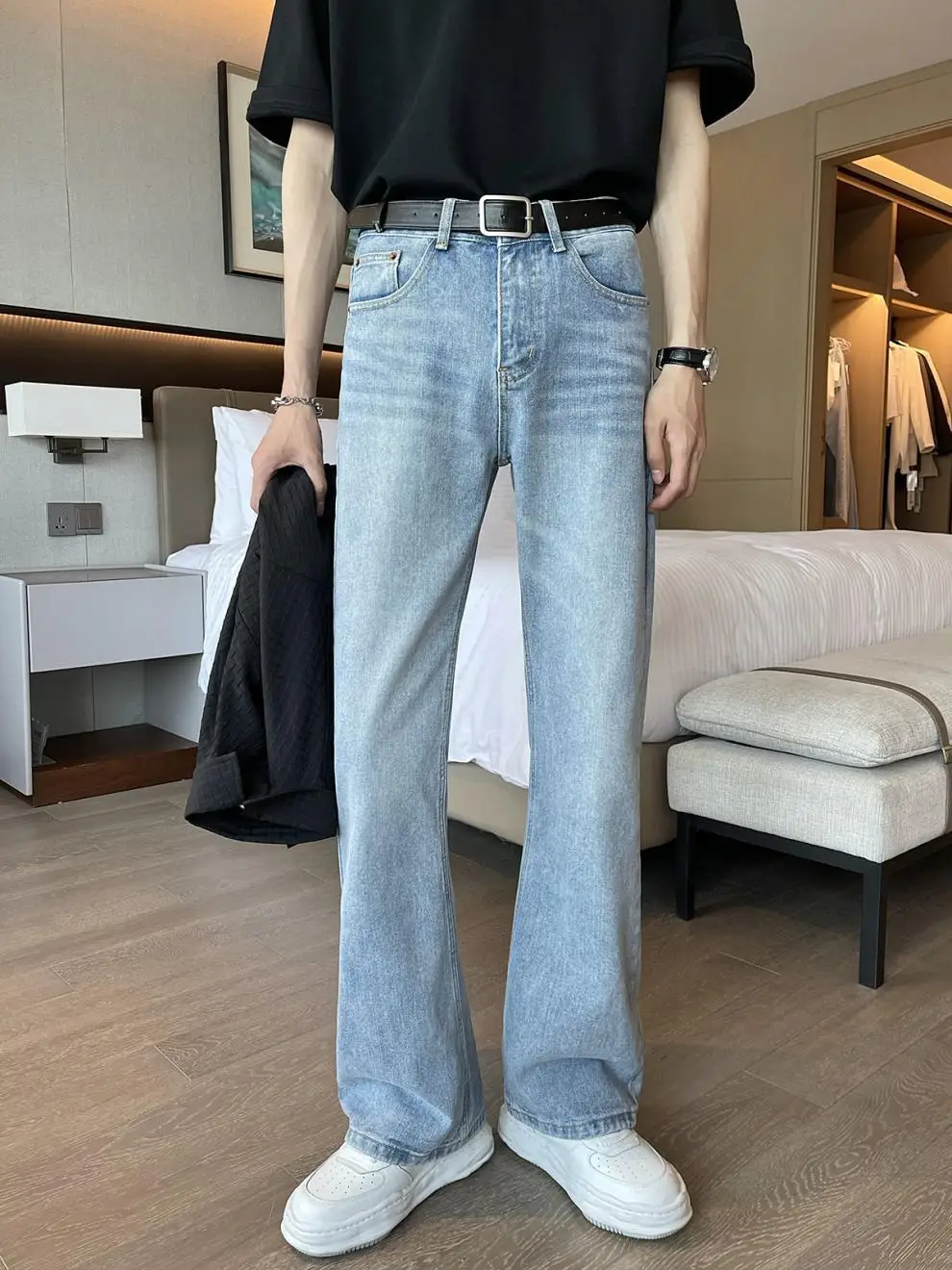Men Light Blue Flared Denim Jeans 2026 — feature 6