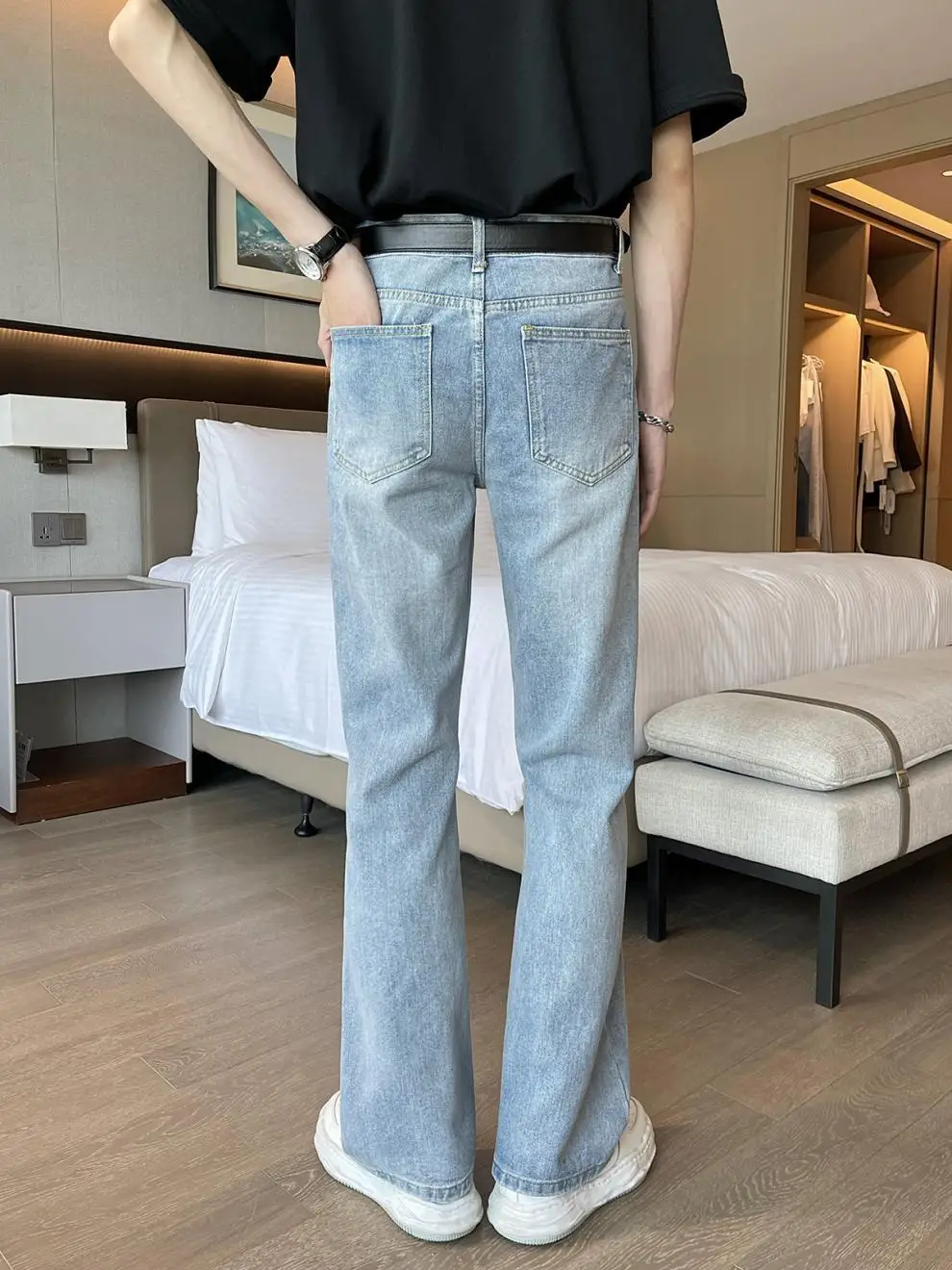 Men Light Blue Flared Denim Jeans 2026 — feature 8