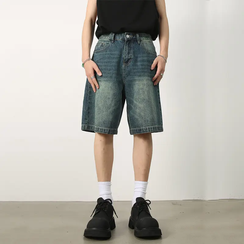 Men Denim Shorts Blue Distressed 5 Point Loose - Image 5