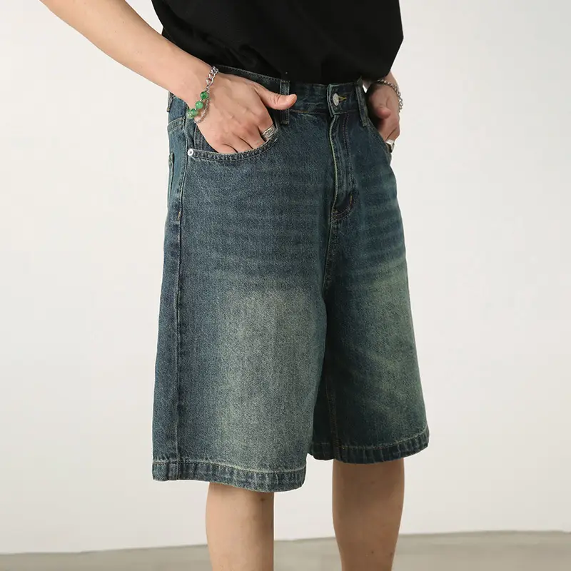 Men Denim Shorts Blue Distressed 5 Point Loose - Image 6