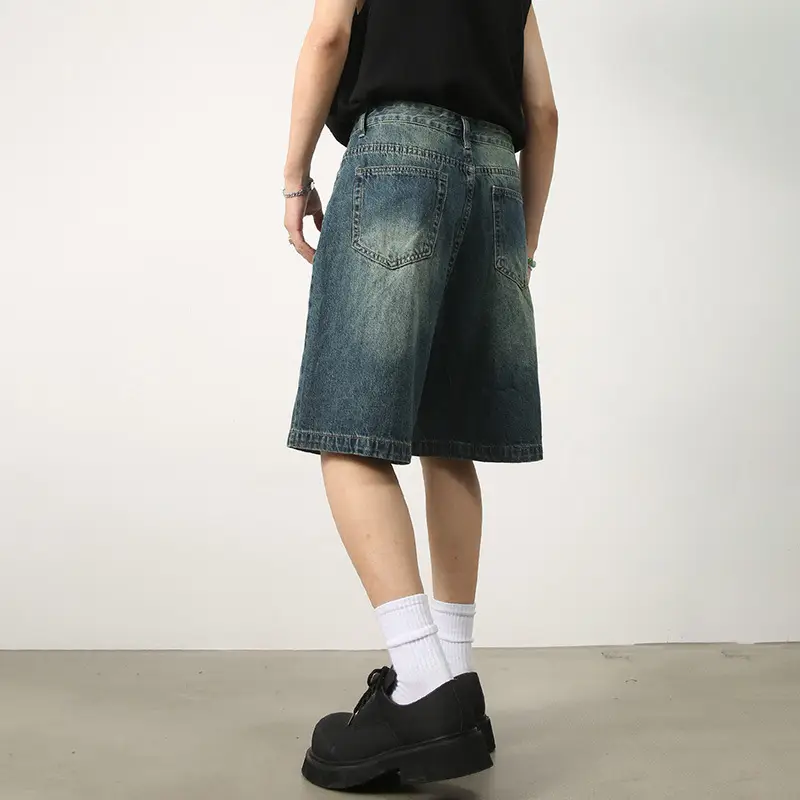 Men Denim Shorts Blue Distressed 5 Point Loose - Image 7