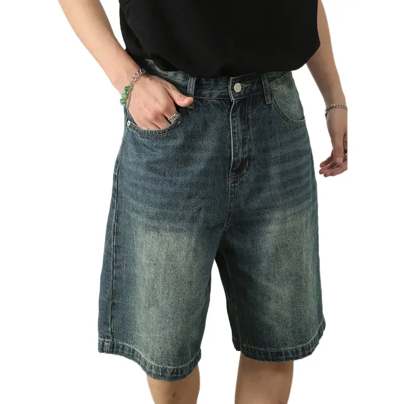 Men Denim Shorts Blue Distressed 5 Point Loose - Image 8