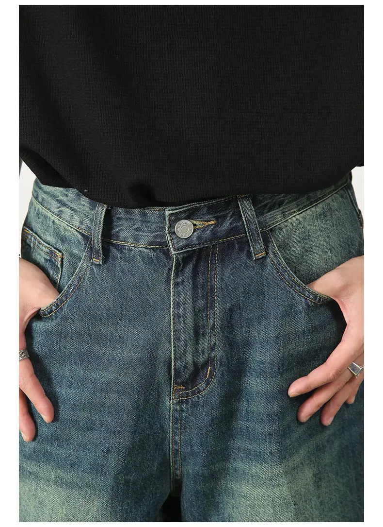 Men Denim Shorts Blue Distressed 5 Point Loose — feature 11