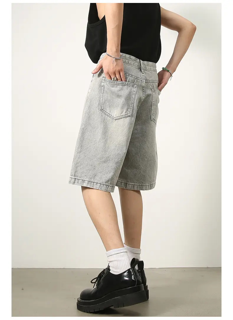 Men Denim Shorts Blue Distressed 5 Point Loose — feature 21