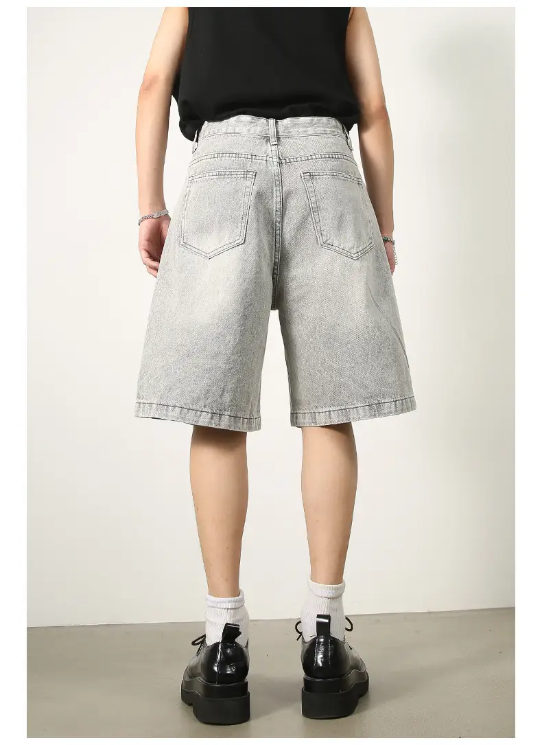 Men Denim Shorts Blue Distressed 5 Point Loose — feature 22