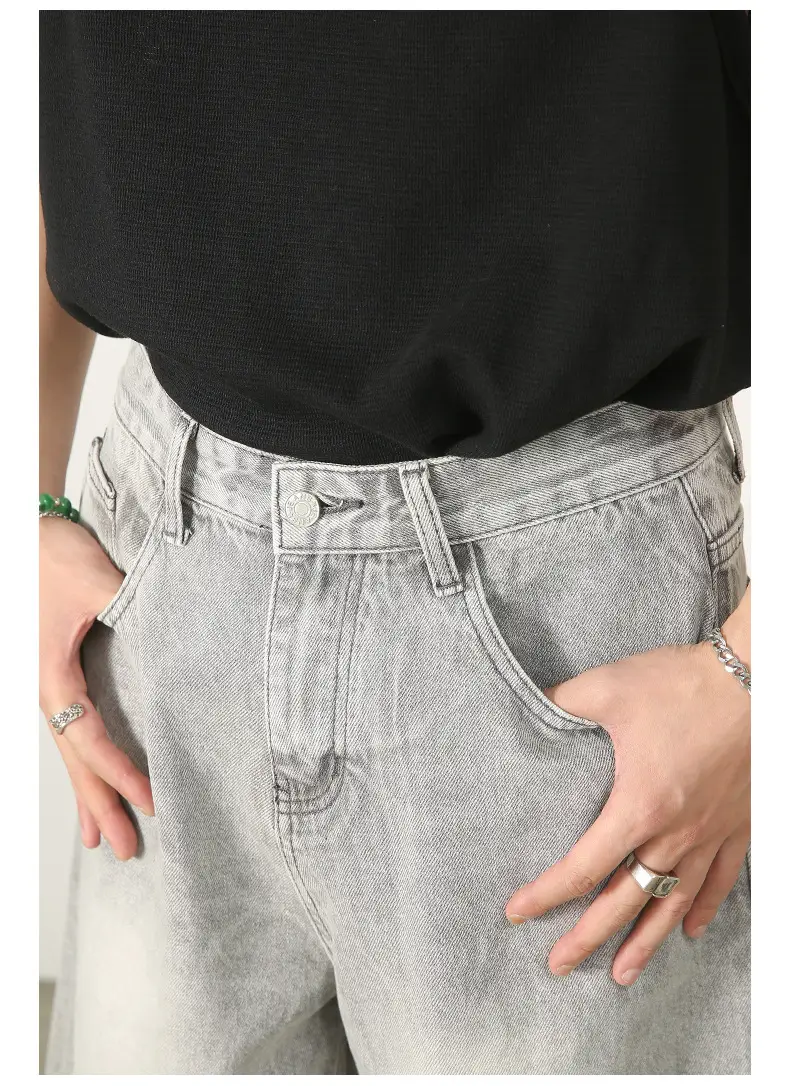 Men Denim Shorts Blue Distressed 5 Point Loose — feature 23
