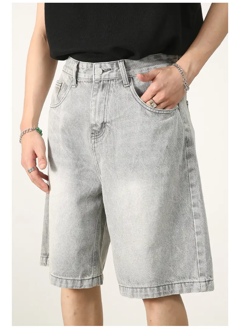 Men Denim Shorts Blue Distressed 5 Point Loose — feature 25