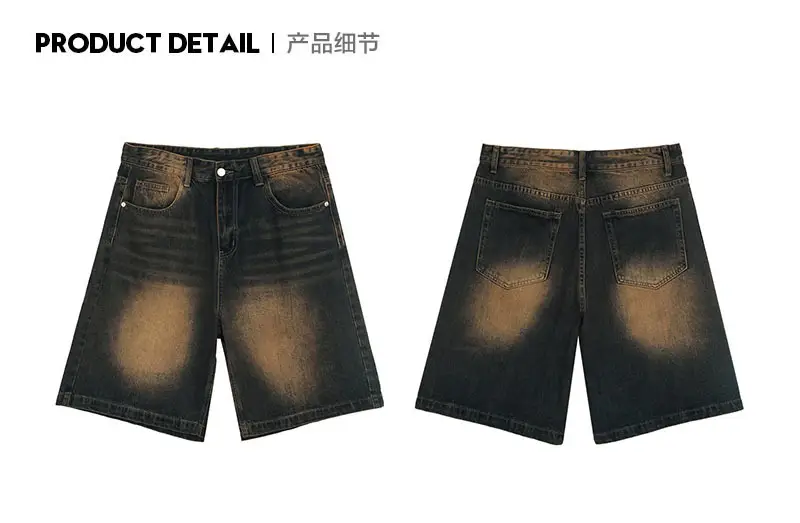 Men Denim Shorts Blue Distressed 5 Point Loose — feature 26