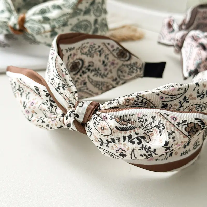 2024 Cashew Flower Satin Hair Band with Knot Rabbit Ear Design — feature 10
