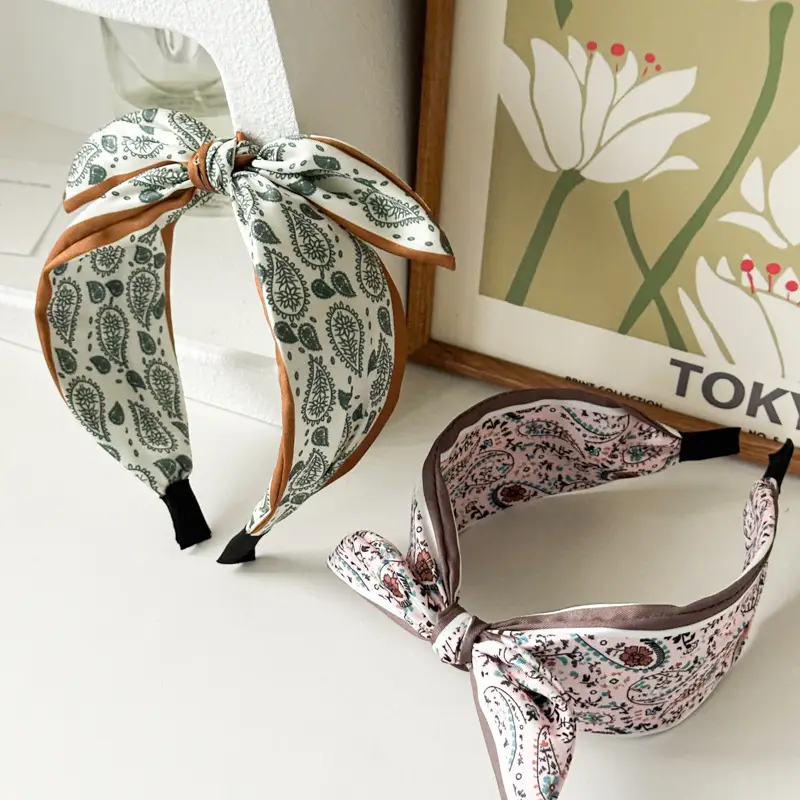 2024 Cashew Flower Satin Hair Band with Knot Rabbit Ear Design — feature 11