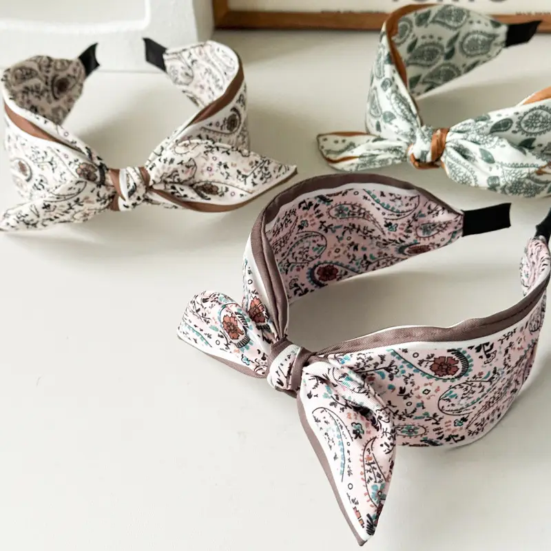 2024 Cashew Flower Satin Hair Band with Knot Rabbit Ear Design — feature 12