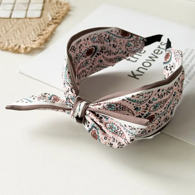 2024 Cashew Flower Satin Hair Band with Knot Rabbit Ear Design — feature 13