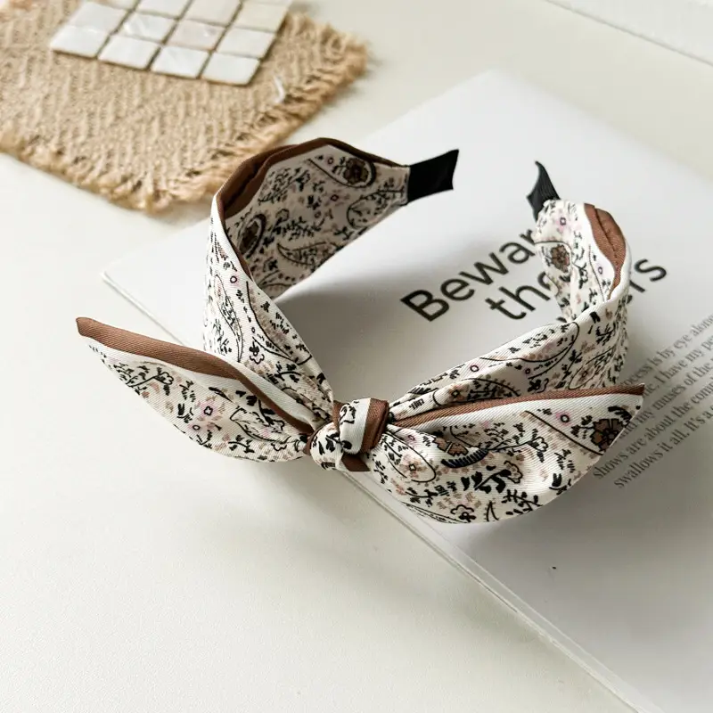 2024 Cashew Flower Satin Hair Band with Knot Rabbit Ear Design — feature 14