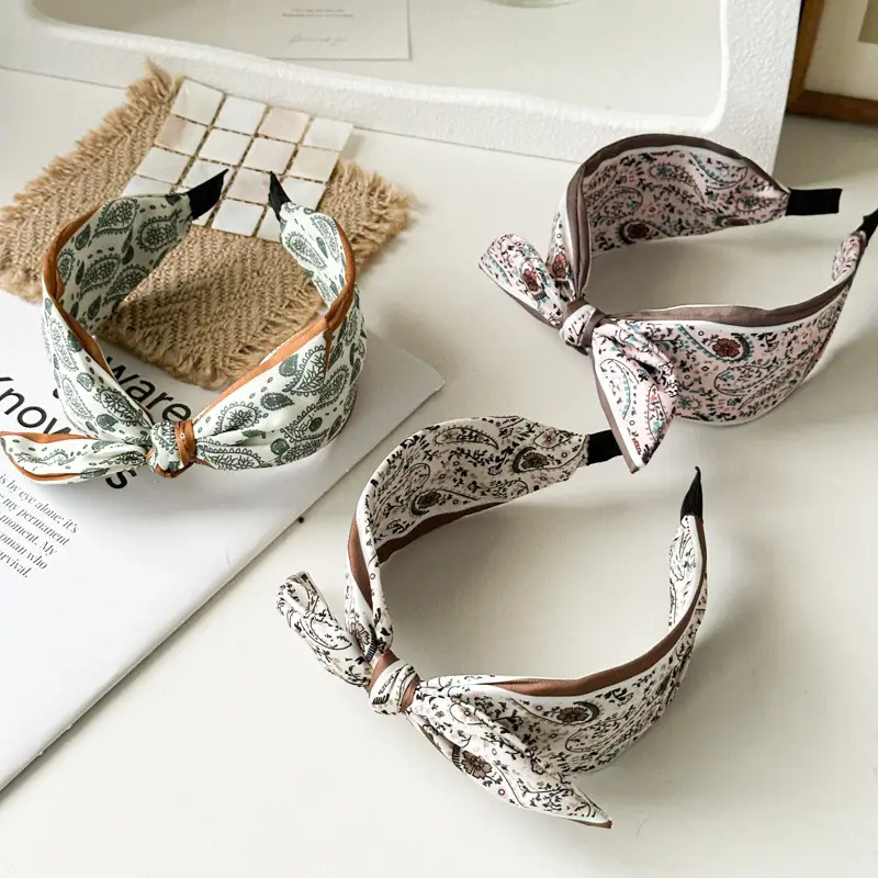 2024 Cashew Flower Satin Hair Band with Knot Rabbit Ear Design — feature 7